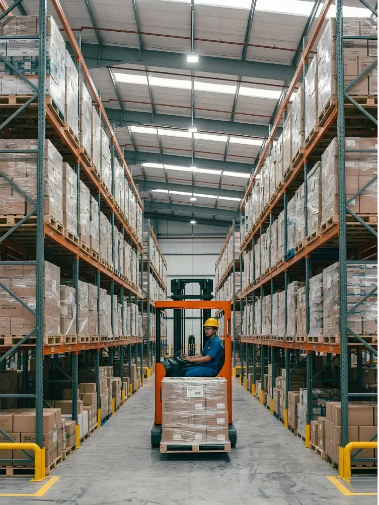 Reach truck accessing rear pallet position