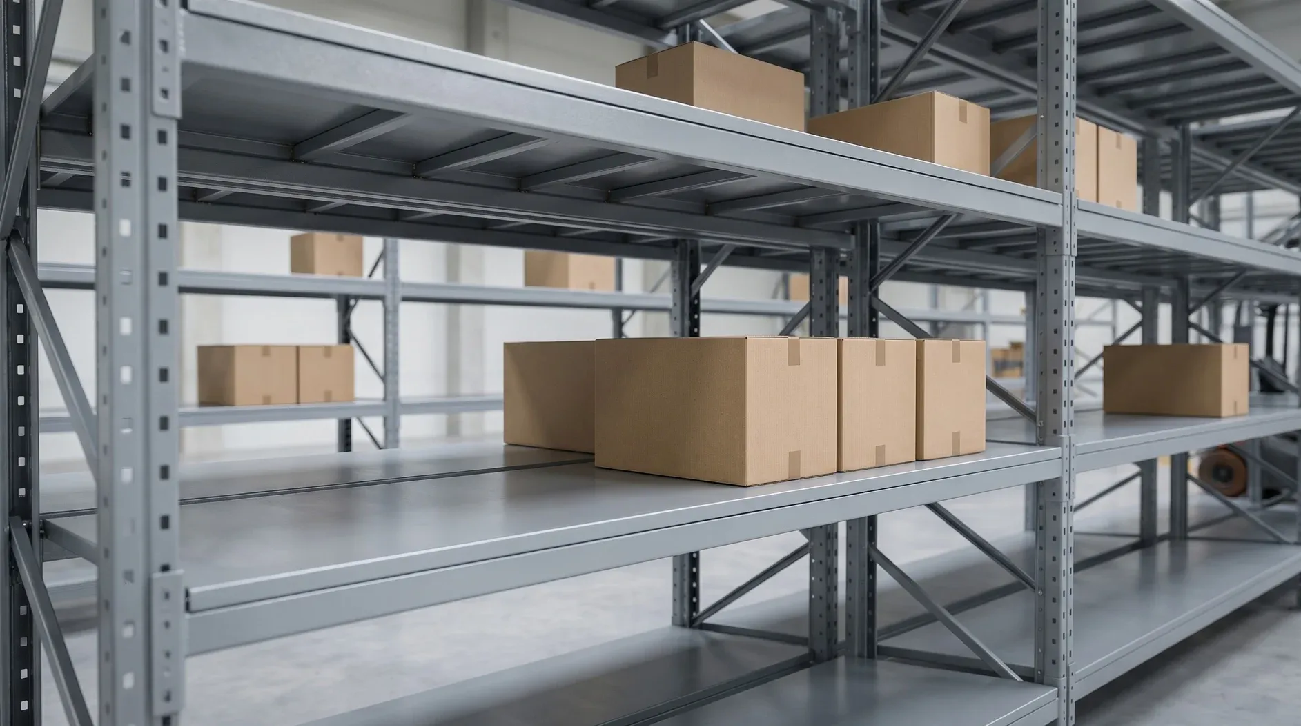 Heavy duty flat steel shelves panels nested perfectly inside pallet rack beams