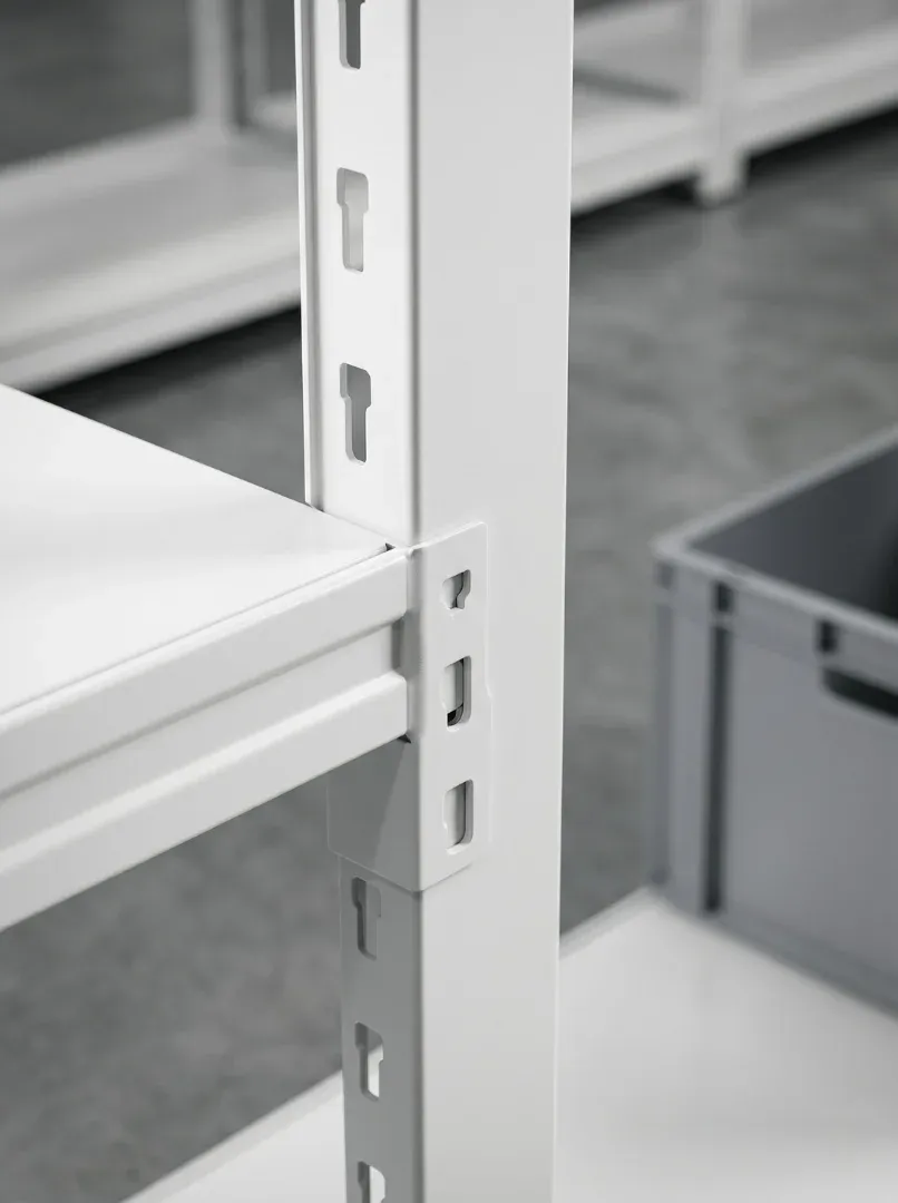 Close up details of the plug-in interlocking slot on the upright post