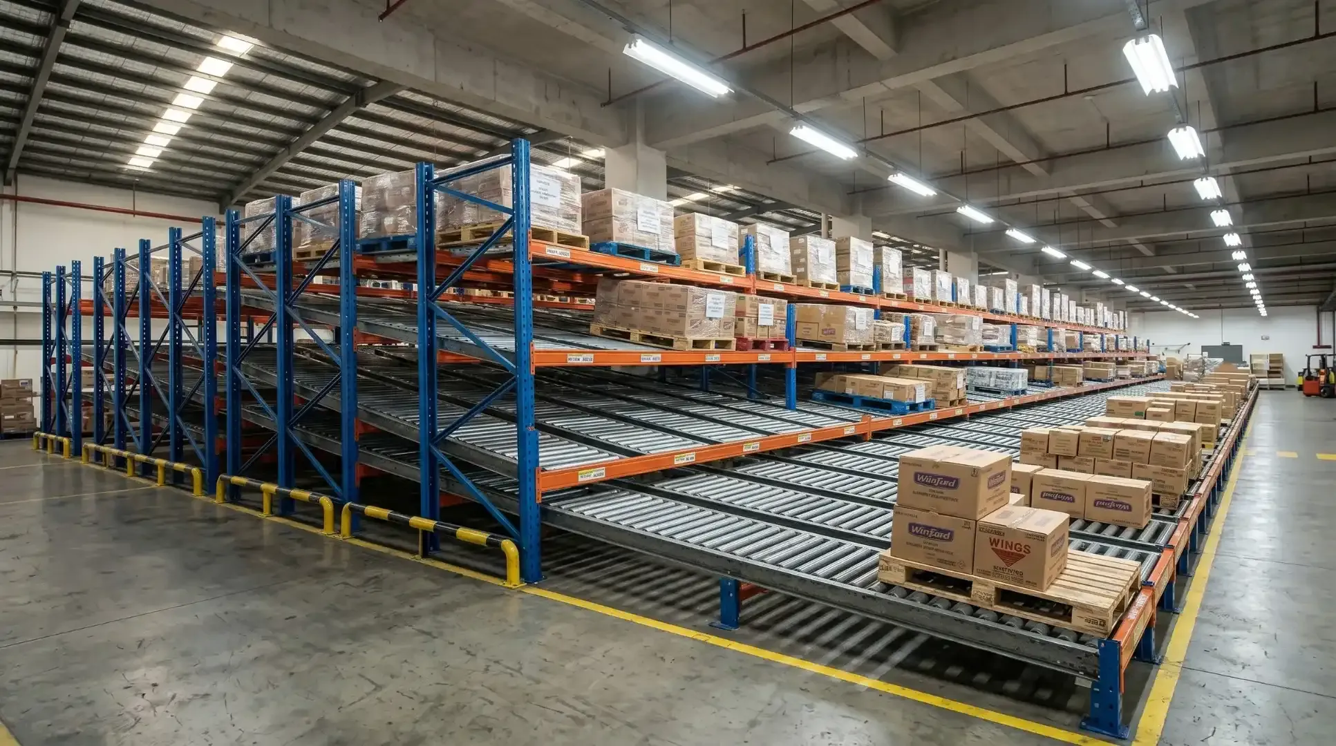 Pallet flow rack dynamic warehouse integration