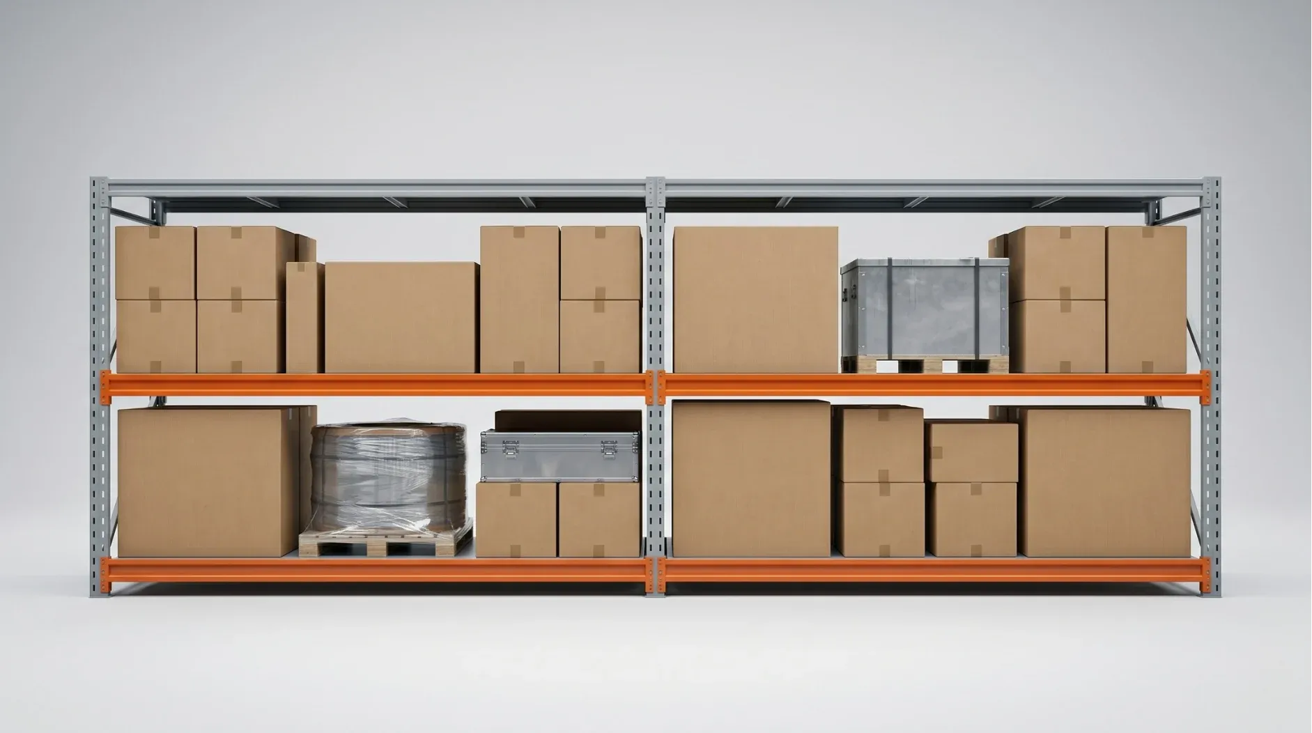 Oversized boxes stored neatly on wide span boltless steel shelves