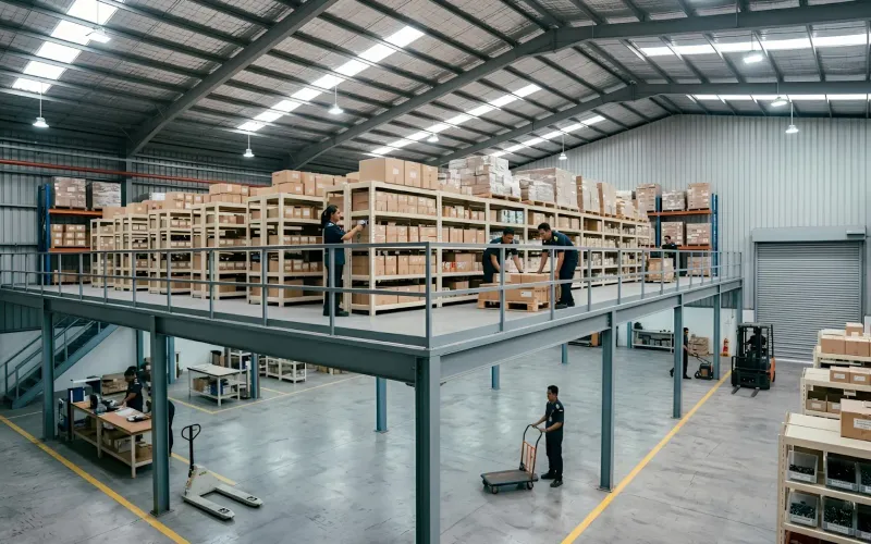 Mezzanine and platform system in warehouse