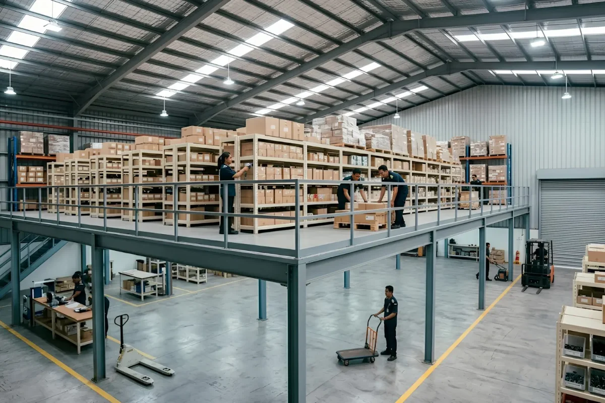 Mezzanine and platform system in warehouse