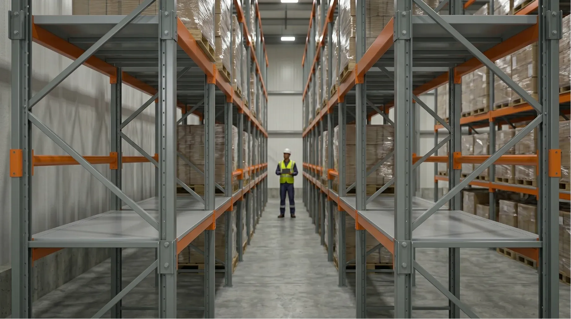 Perfectly aligned pallet row maintained by physical pallet backstop bars